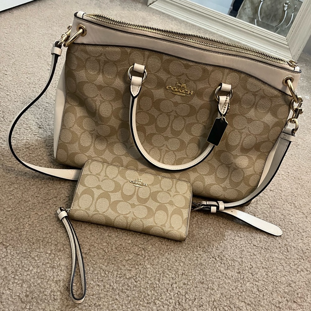Coach Purse and Wallet , Beige and White, Medium-Large in size